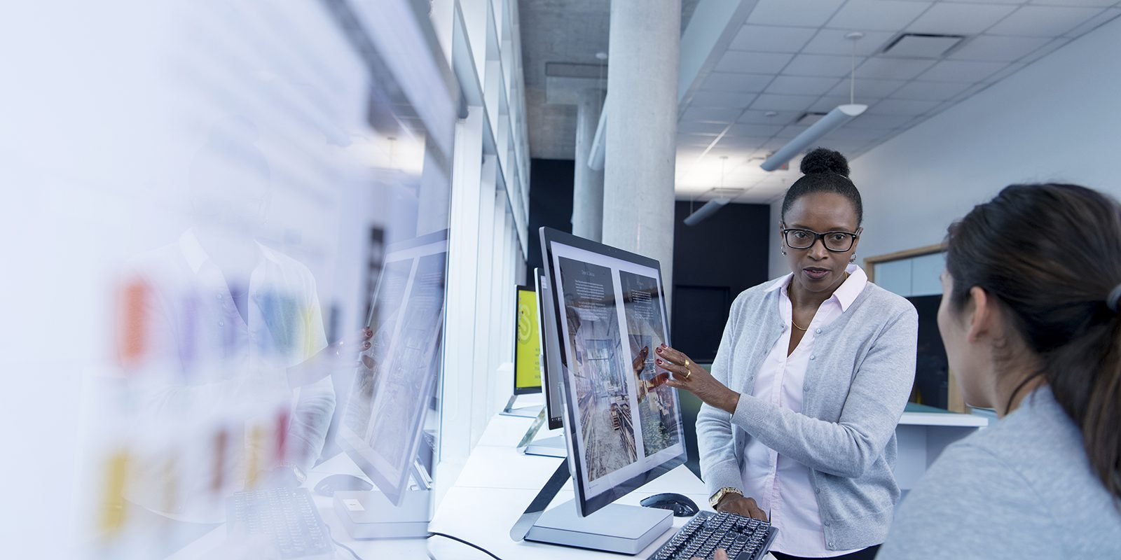 people looking at screen